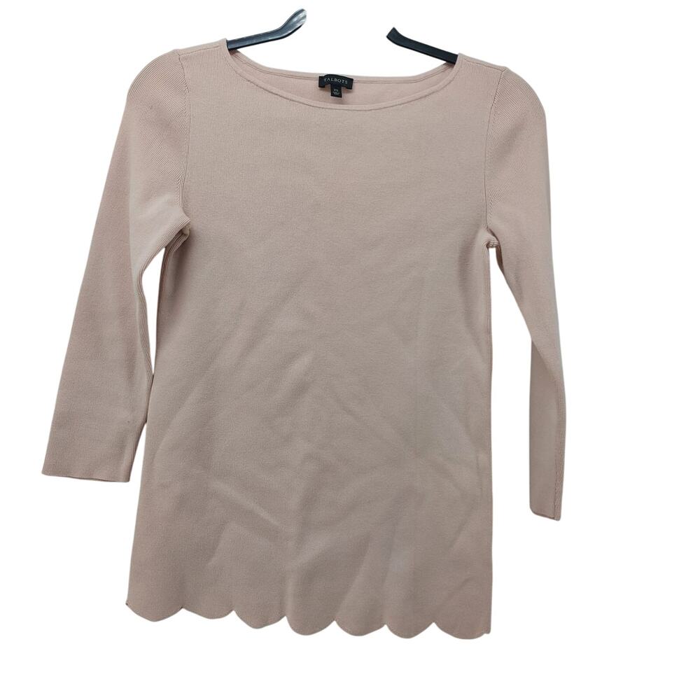 Talbots Pink Sweater Top Shirt Pullover Sz XS Scalloped Pink